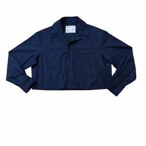Wear Cissa Shorty Navy Blue Cropped Button Down Shirt